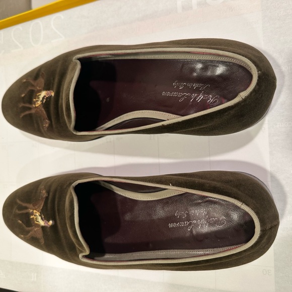 Ralph Lauren Purple Label Brown Velvet Embroidered Accent Collis Slippers- 10.5D - Picture 3 of 16